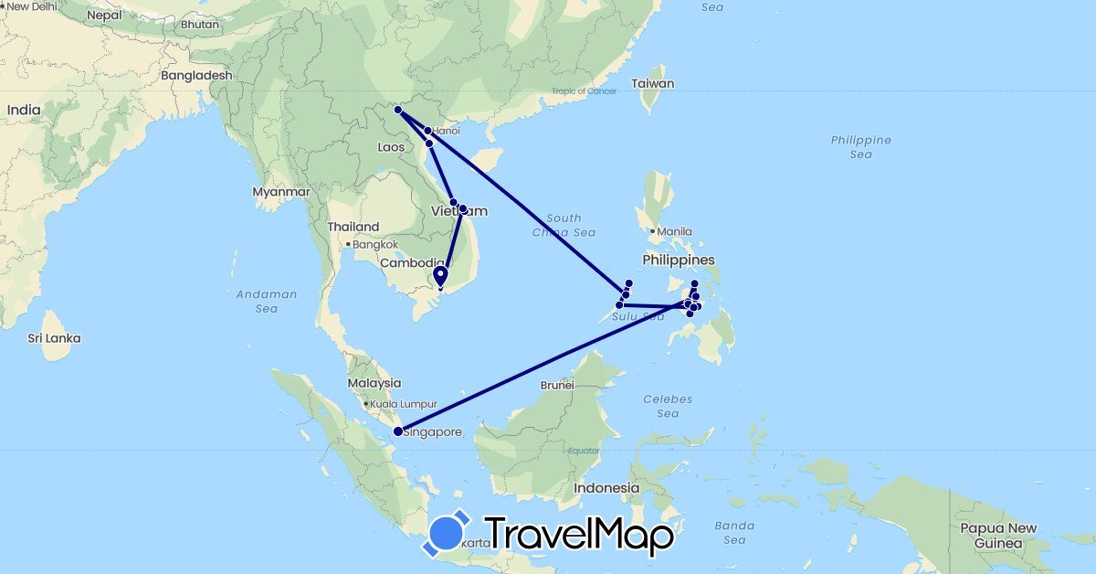 TravelMap itinerary: driving in Philippines, Singapore, Vietnam (Asia)